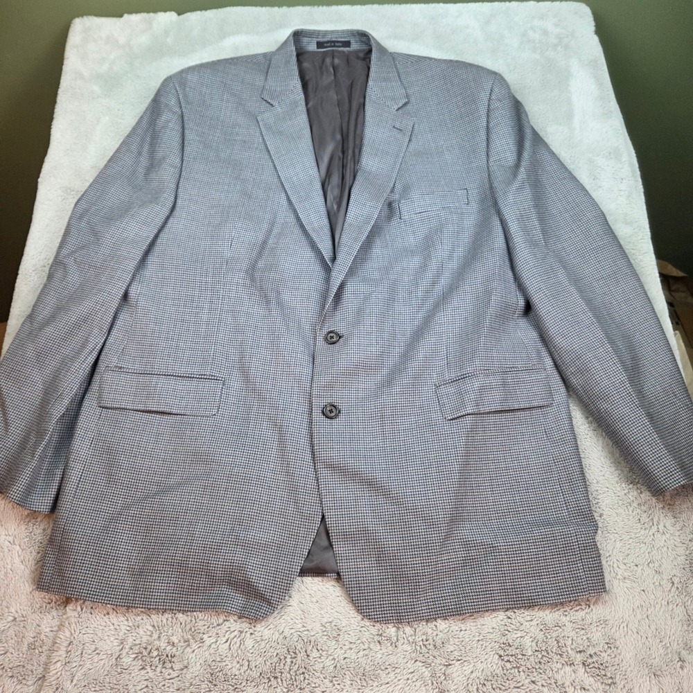 Lauren Ralph Lauren Silk Wool Blazer Mens 50L Houndstooth Two Button Sport Coat
